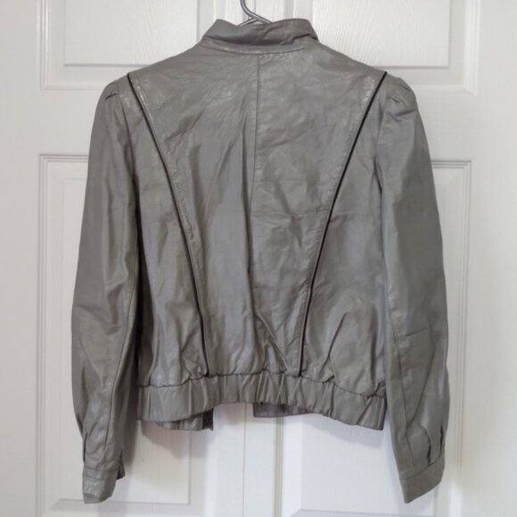 Vintage 80s Leather Jacket "Foxmoor" Grey Puffed Sleeves Size 11 40" Bust - Picture 10 of 11